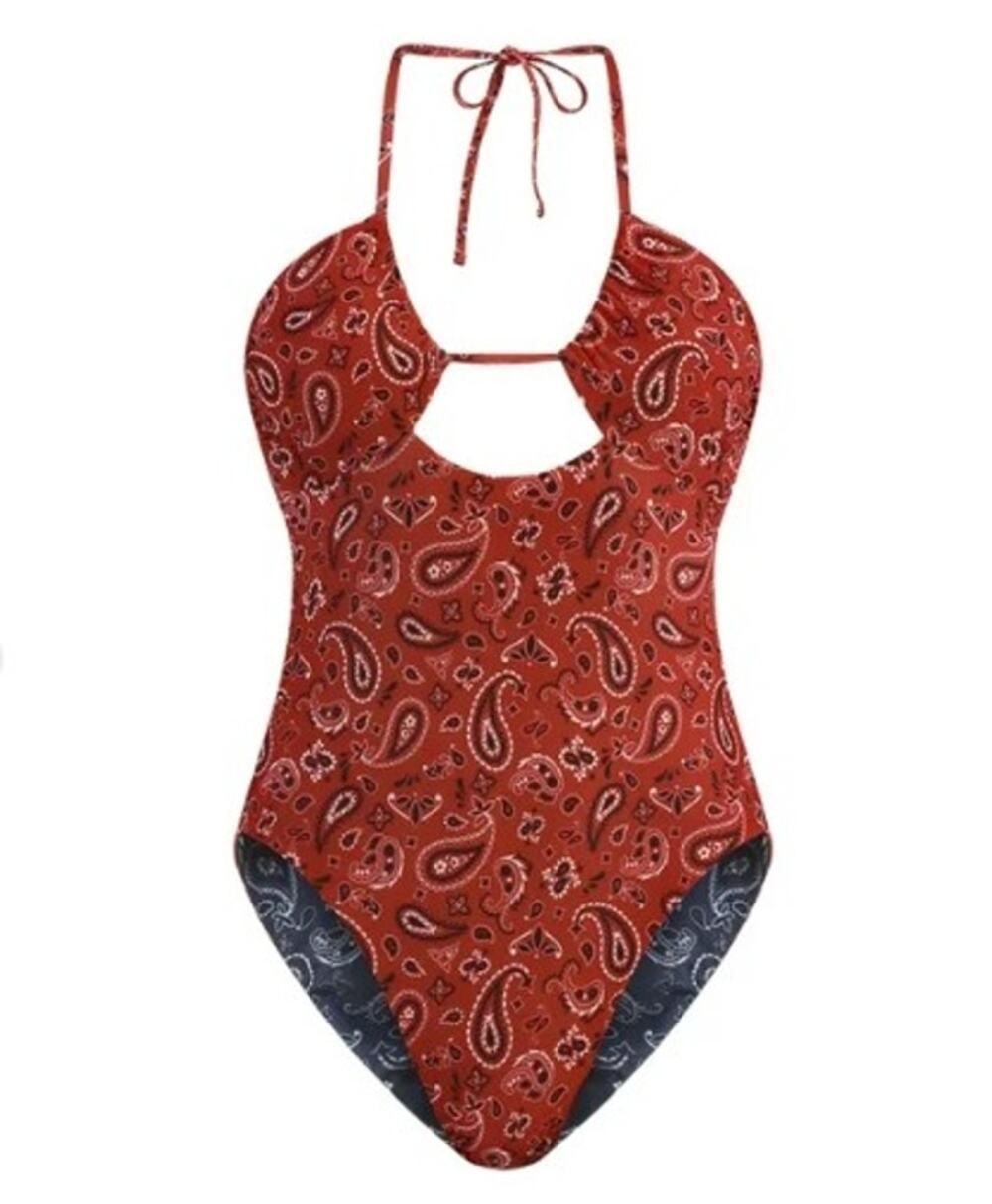 No Boundaries Red / Blue Bandanna Pattern Reversible 1 pc Swimsuit - Small